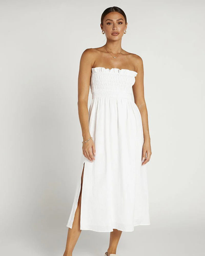 Thea White Linen Midi Dress