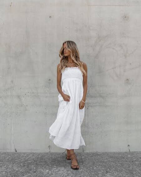 Thea White Linen Midi Dress
